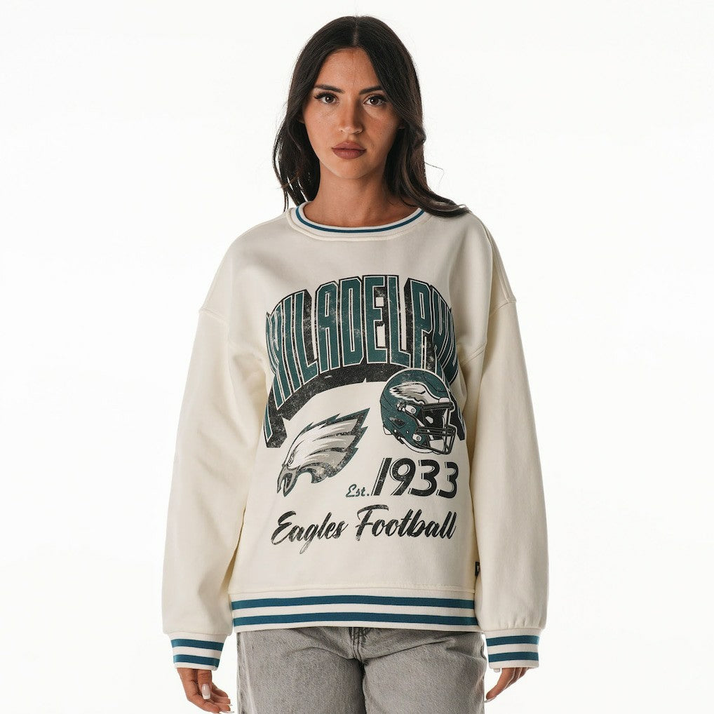 Philadelphia Eagles The Wild Collective Women's Oversized Vintage French Terry Sweatshirt - Cream - NFL