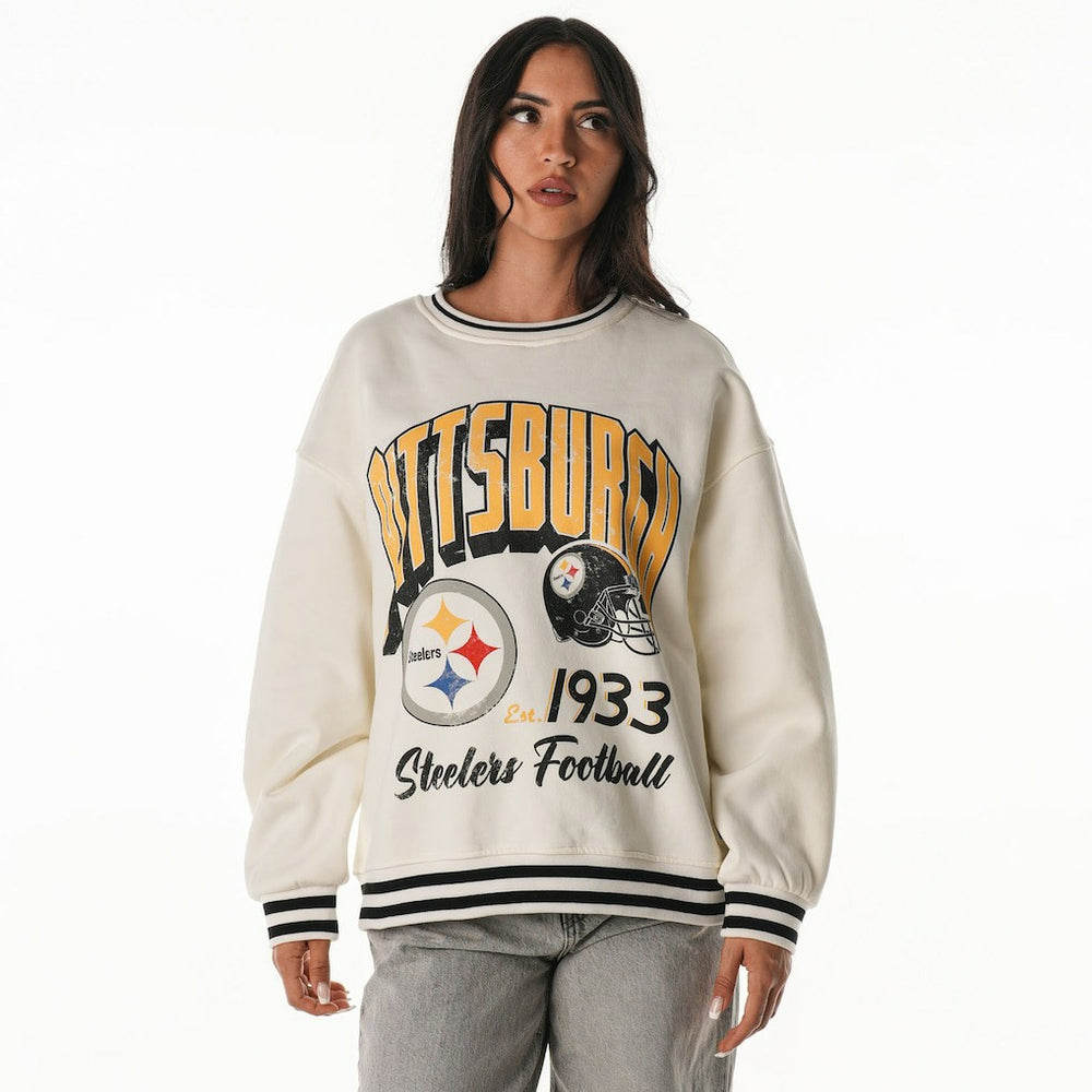 Pittsburgh Steelers The Wild Collective Women's Oversized Vintage French Terry Sweatshirt - Cream - NFL