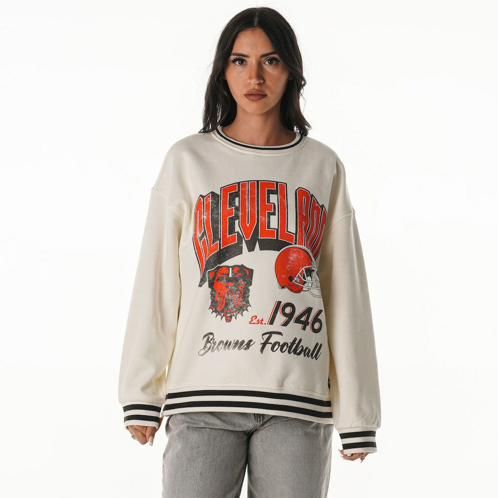 Cleveland Browns The Wild Collective Women's Oversized Vintage French Terry Sweatshirt - Cream - NFL