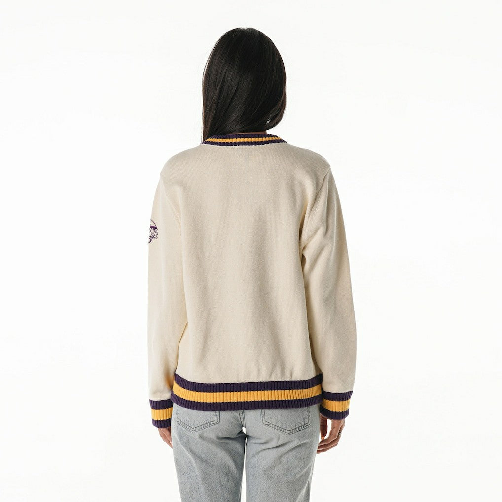 Minnesota Vikings The Wild Collective Women's Jacquard V-Neck Sweater - Cream - NFL