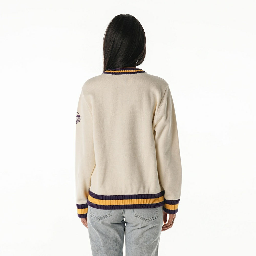 Minnesota Vikings The Wild Collective Women's Jacquard V-Neck Sweater - Cream - NFL