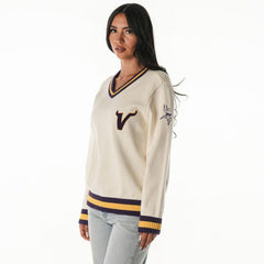 Minnesota Vikings The Wild Collective Women's Jacquard V-Neck Sweater - Cream - NFL
