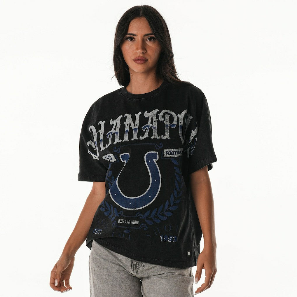 Indianapolis Colts The Wild Collective Women's Laurel Premium Baggy Dolman T-Shirt - Black - NFL