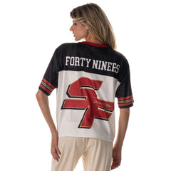 San Francisco 49ers The Wild Collective Women's Boxy Cropped Mesh T-Shirt - White - NFL