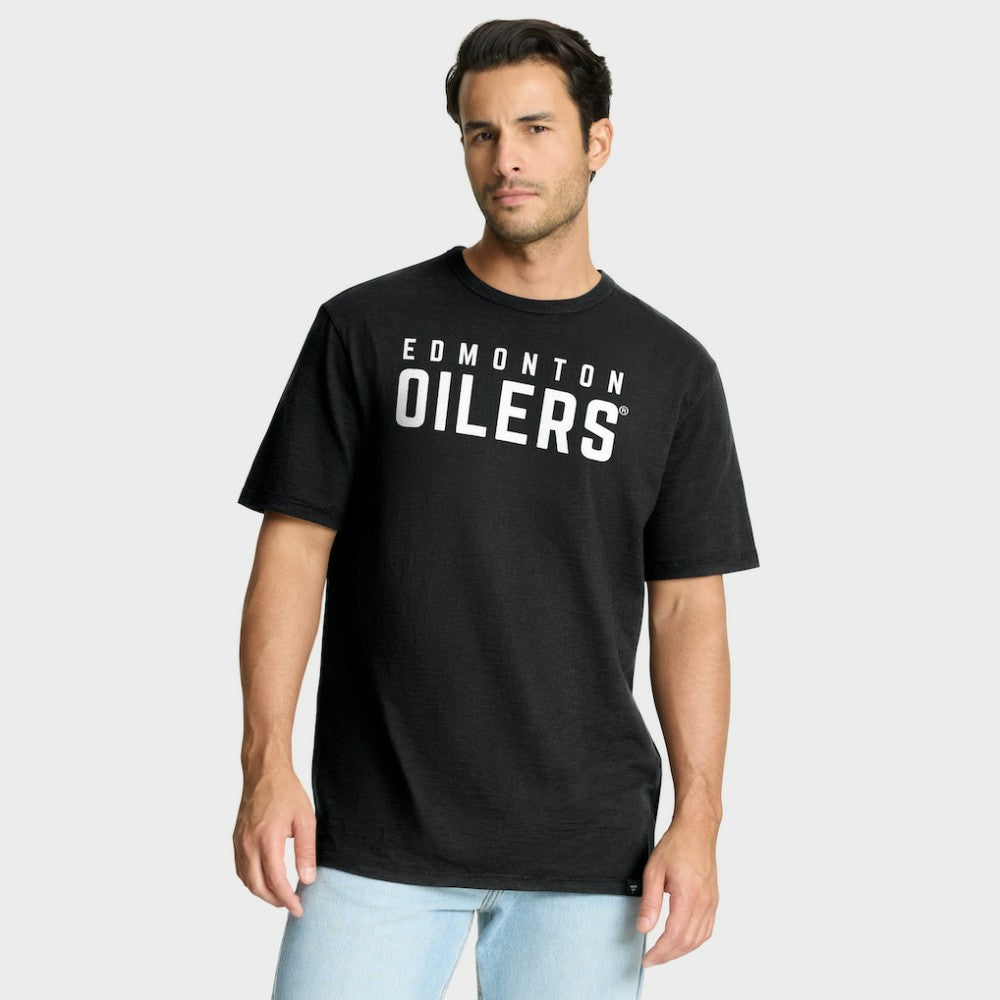Edmonton Oilers Fanatics Play Distressed Wordmark Stadium Slub T-Shirt - Black | Fanatics online