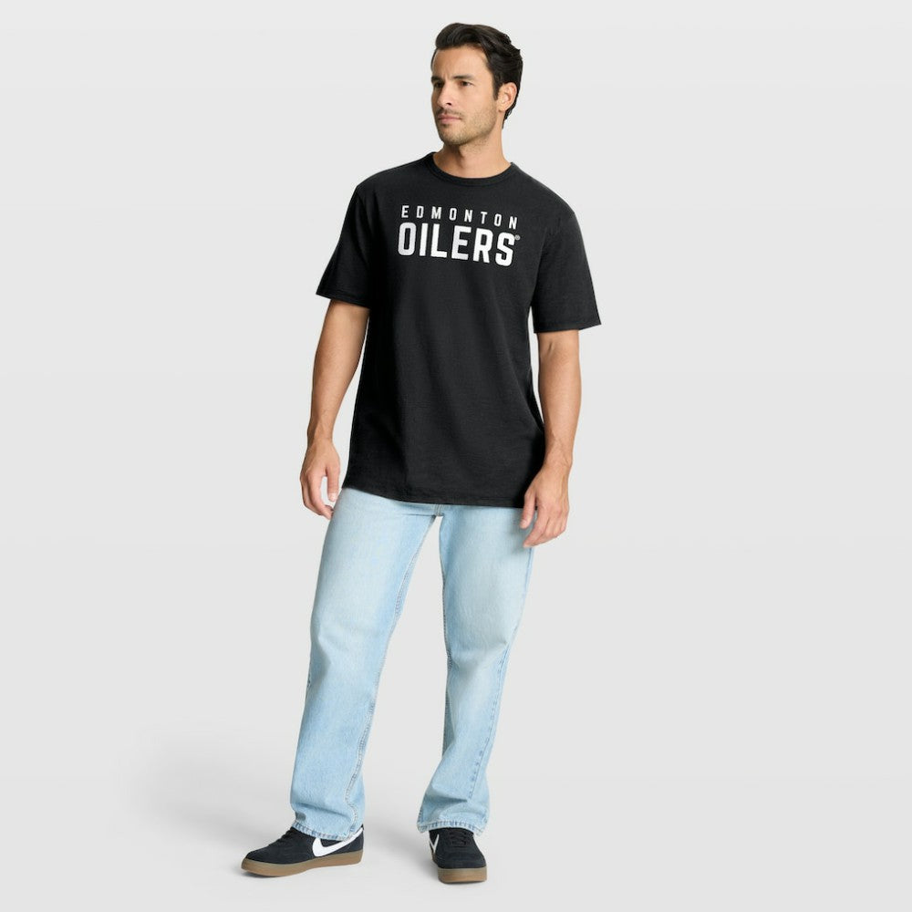 Edmonton Oilers Fanatics Play Distressed Wordmark Stadium Slub T-Shirt - Black | Fanatics online