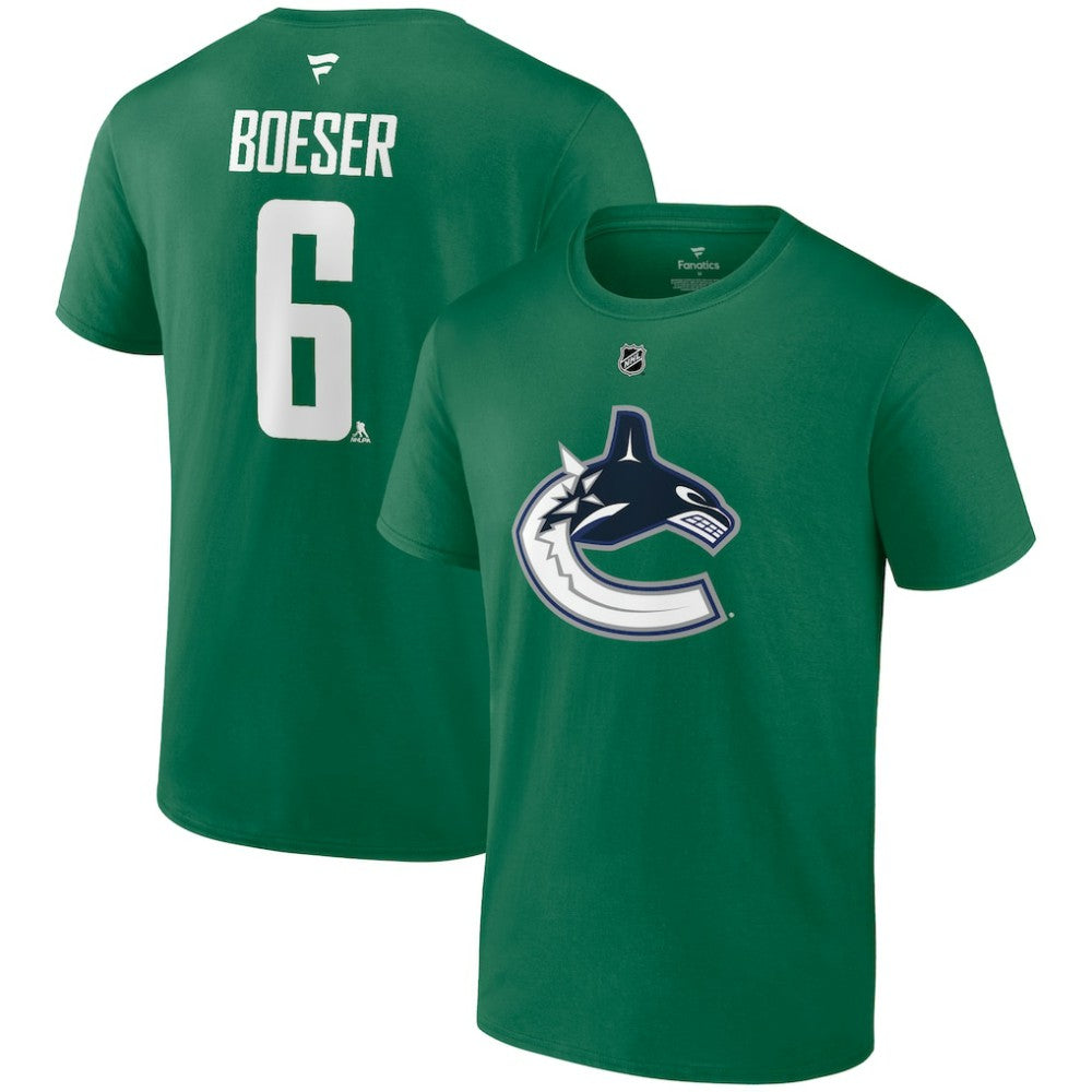 Brock Boeser Vancouver Canucks Fanatics Authentic Stack Name & Number T-Shirt - Green | Fanatics Clearance