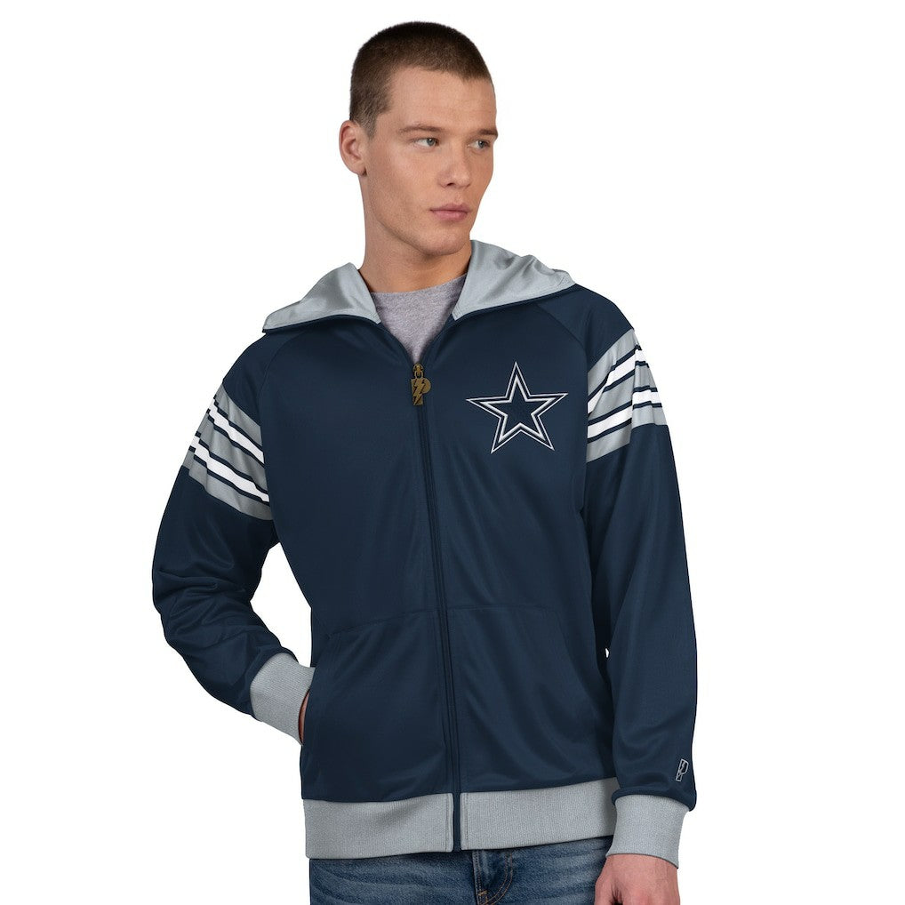 Dallas Cowboys Pro Player Helmet Full-Zip Hooded Track Jacket - Navy/Gray - NFL