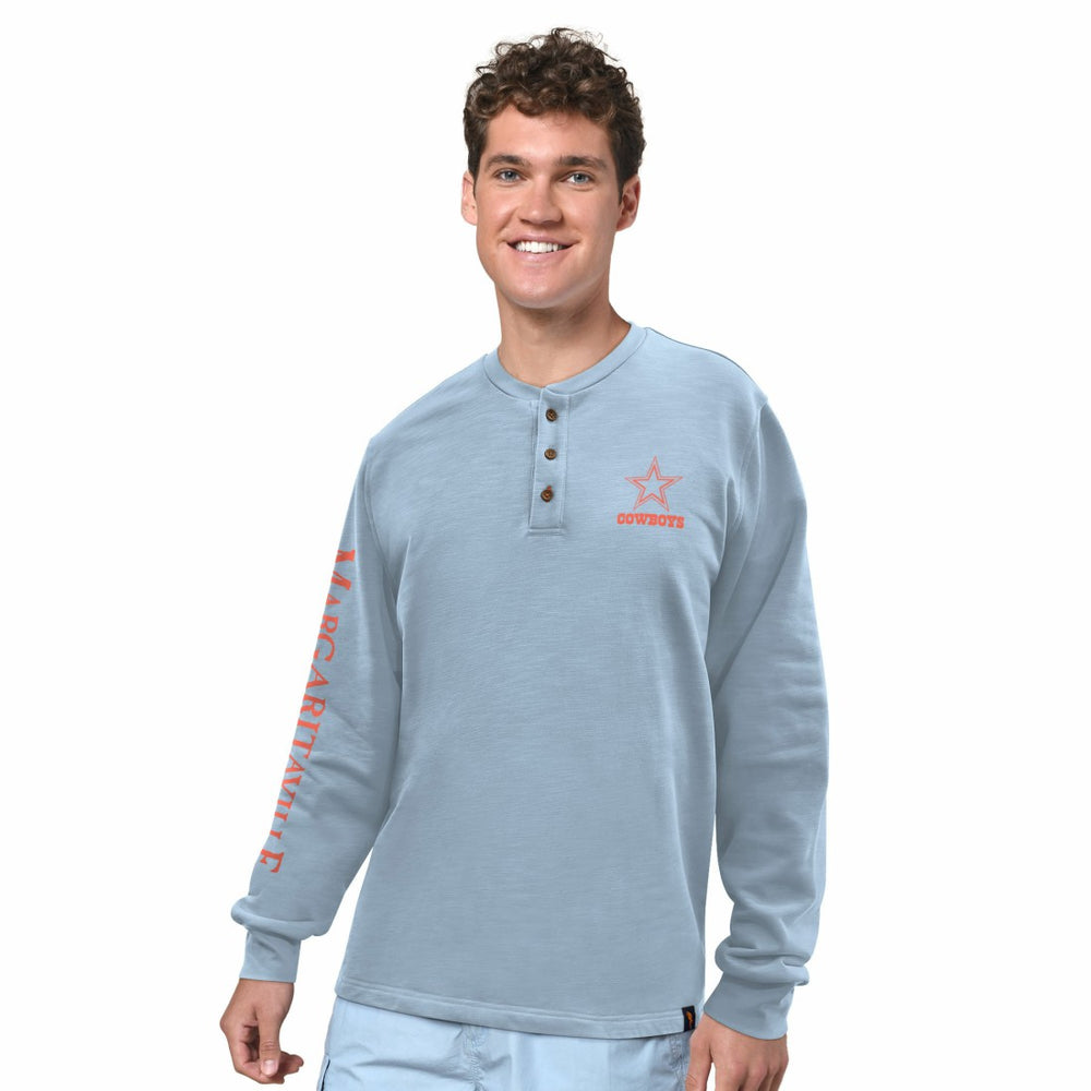 Dallas Cowboys Margaritaville Five O'Clock Henley Long Sleeve T-Shirt - Light Blue - NFL