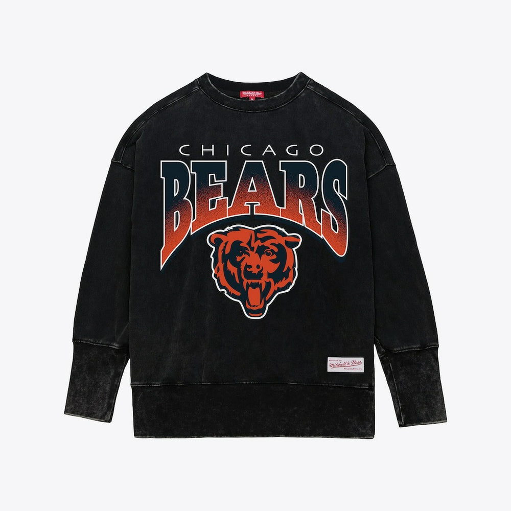 Chicago Bears Women's Delineate Mineral Wash Crewneck Sweatshirt - Black - Mitchell & Ness