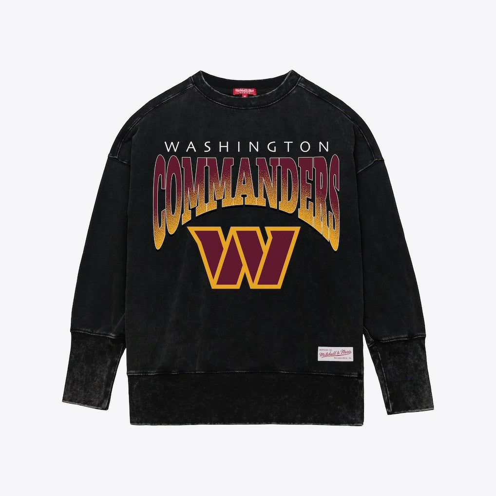 Washington Commanders Women's Delineate Mineral Wash Crewneck Sweatshirt - Black - Mitchell & Ness