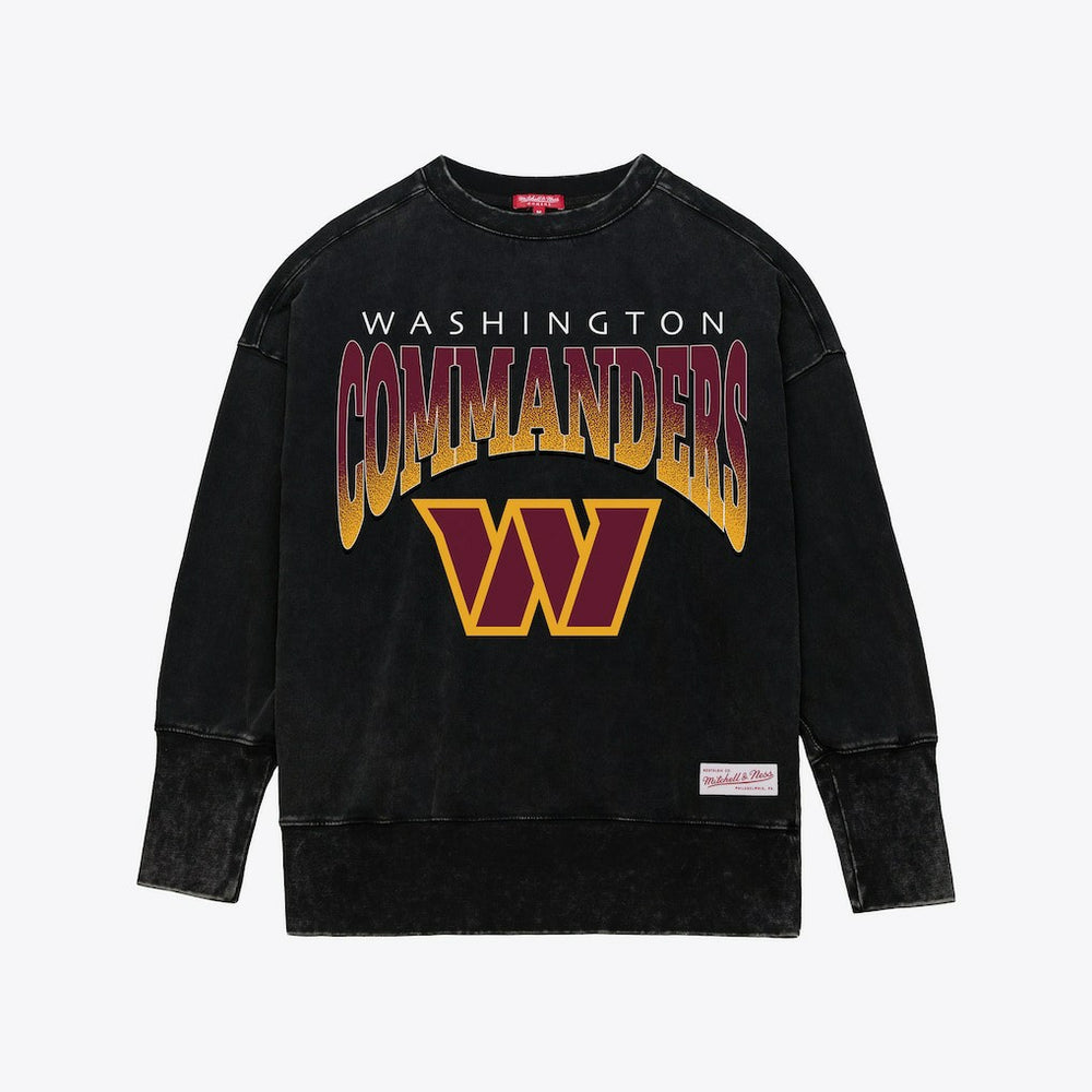 Washington Commanders Women's Delineate Mineral Wash Crewneck Sweatshirt - Black - Mitchell & Ness