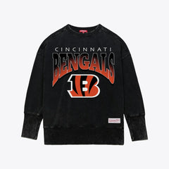 Cincinnati Bengals Women's Delineate Mineral Wash Crewneck Sweatshirt - Black - Mitchell & Ness