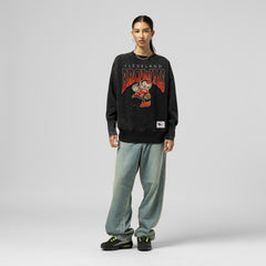 Cleveland Browns Women's Delineate Mineral Wash Crewneck Sweatshirt - Black - Mitchell & Ness