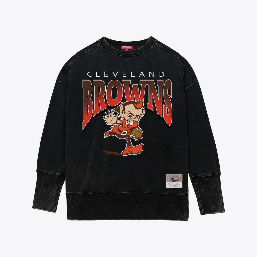 Cleveland Browns Women's Delineate Mineral Wash Crewneck Sweatshirt - Black - Mitchell & Ness