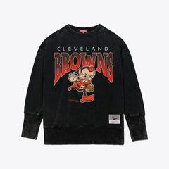 Cleveland Browns Women's Delineate Mineral Wash Crewneck Sweatshirt - Black - Mitchell & Ness