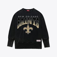 New Orleans Saints Women's Delineate Mineral Wash Crewneck Sweatshirt - Black - Mitchell & Ness