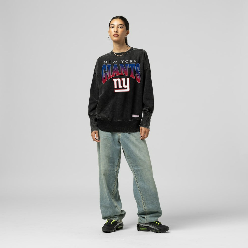 New York Giants Women's Delineate Mineral Wash Crewneck Sweatshirt - Black - Mitchell & Ness