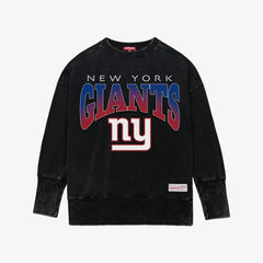New York Giants Women's Delineate Mineral Wash Crewneck Sweatshirt - Black - Mitchell & Ness