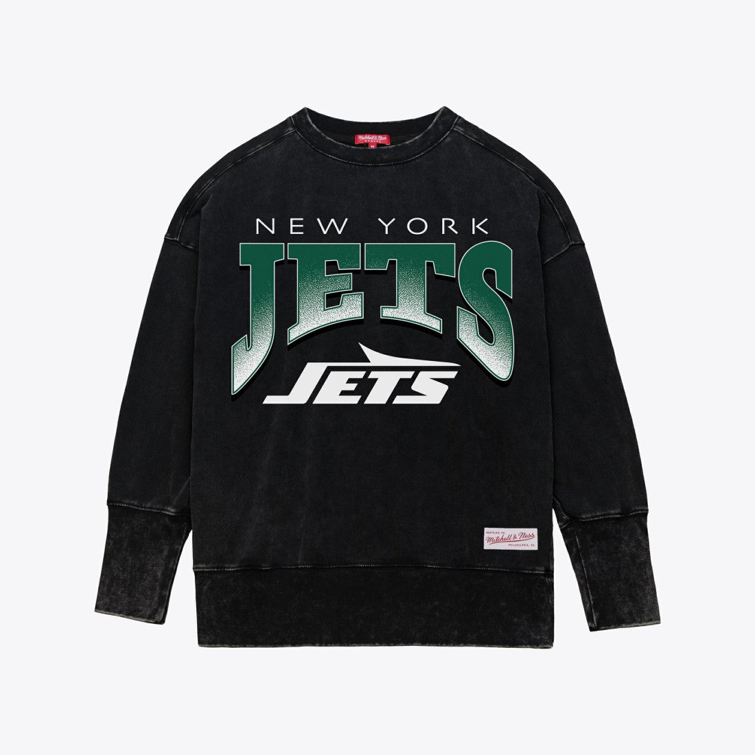 New York Jets Women's Delineate Mineral Wash Crewneck Sweatshirt - Black - Mitchell & Ness