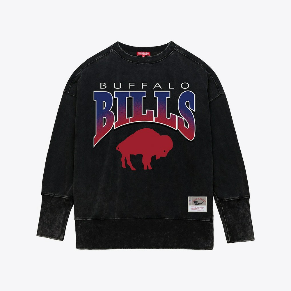 Buffalo Bills Women's Delineate Mineral Wash Crewneck Sweatshirt - Black - Mitchell & Ness