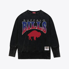 Buffalo Bills Women's Delineate Mineral Wash Crewneck Sweatshirt - Black - Mitchell & Ness