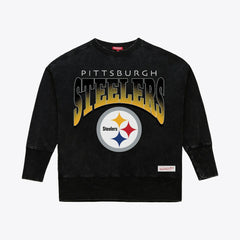 Pittsburgh Steelers Women's Delineate Mineral Wash Crewneck Sweatshirt - Black - Mitchell & Ness
