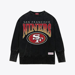 San Francisco 49ers Women's Delineate Mineral Wash Crewneck Sweatshirt - Black - Mitchell & Ness