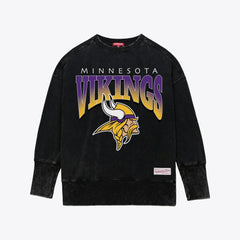 Minnesota Vikings Women's Delineate Mineral Wash Crewneck Sweatshirt - Black - Mitchell & Ness