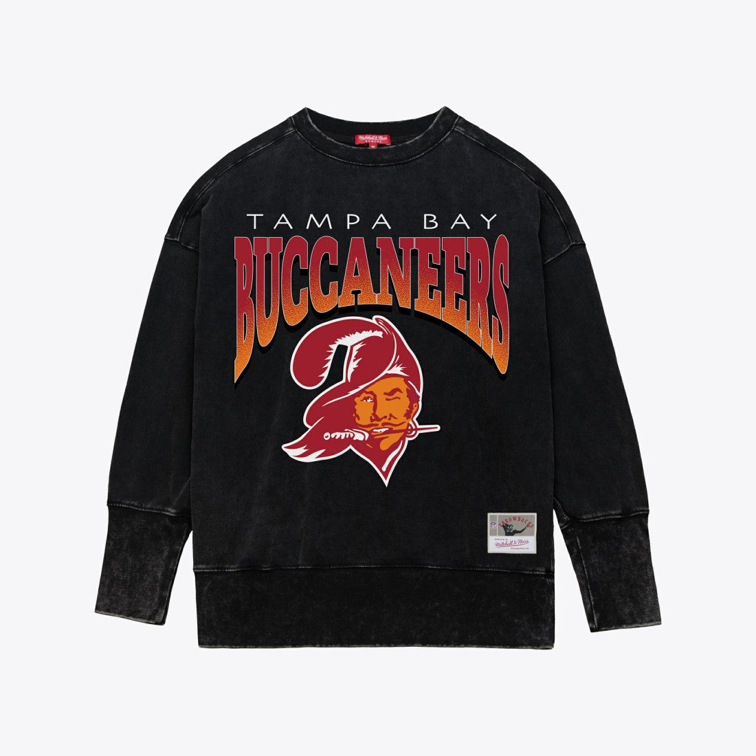 Tampa Bay Buccaneers Women's Delineate Mineral Wash Crewneck Sweatshirt - Black - Mitchell & Ness
