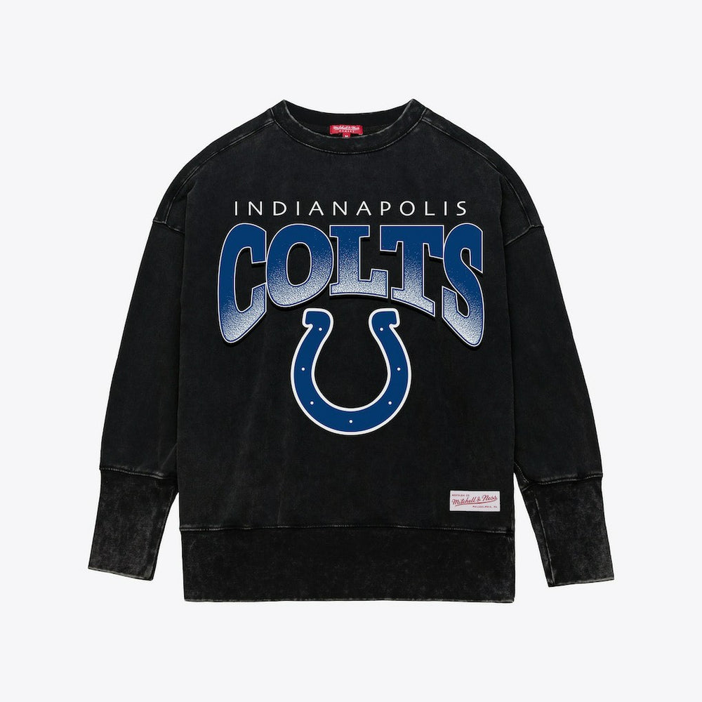 Indianapolis Colts Women's Delineate Mineral Wash Crewneck Sweatshirt - Black - Mitchell & Ness