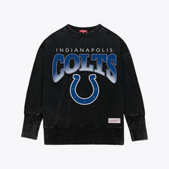 Indianapolis Colts Women's Delineate Mineral Wash Crewneck Sweatshirt - Black - Mitchell & Ness