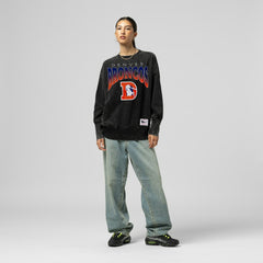 Denver Broncos Women's Delineate Mineral Wash Crewneck Sweatshirt - Black - Mitchell & Ness