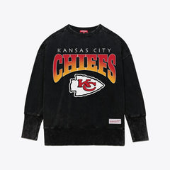 Kansas City Chiefs Women's Delineate Mineral Wash Crewneck Sweatshirt - Black - Mitchell & Ness