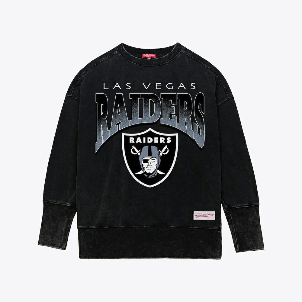 Las Vegas Raiders Women's Delineate Mineral Wash Crewneck Sweatshirt - Black - Mitchell & Ness