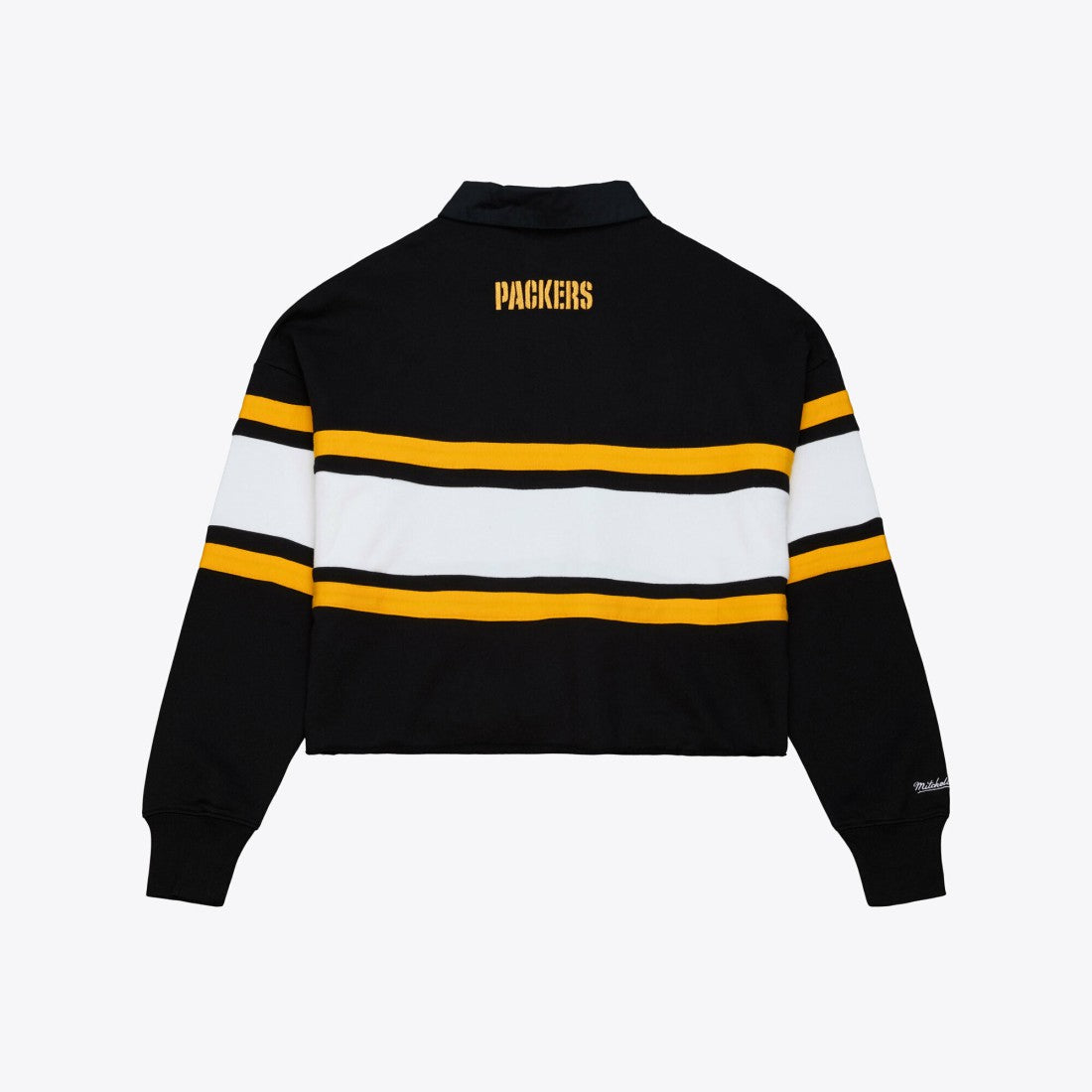 Green Bay Packers Women's Cropped Long Sleeve Rugby Polo - Black - Mitchell & Ness