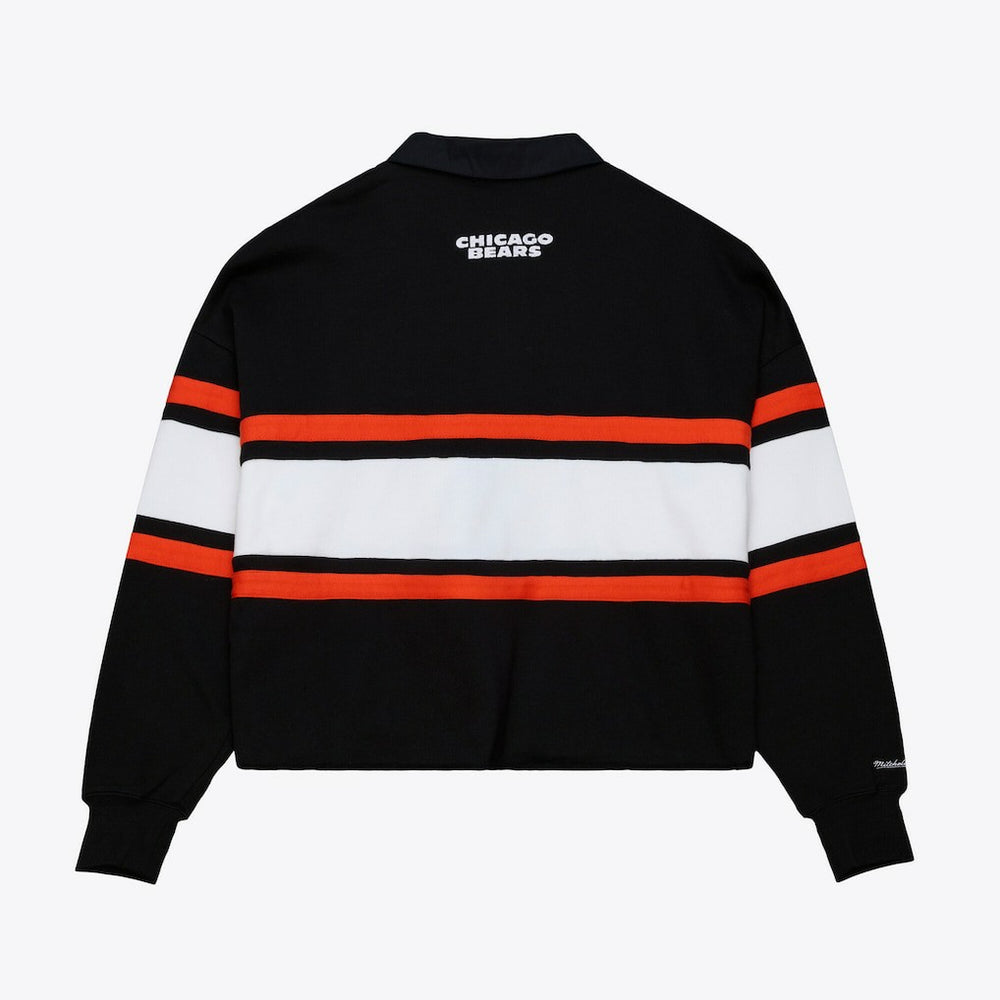 Chicago Bears Women's Cropped Long Sleeve Rugby Polo - Black - Mitchell & Ness