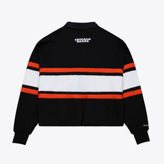 Chicago Bears Women's Cropped Long Sleeve Rugby Polo - Black - Mitchell & Ness