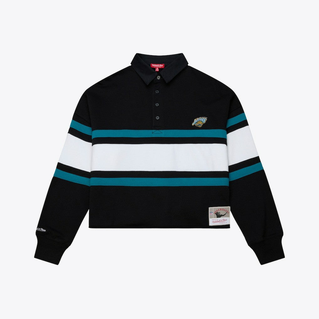 Jacksonville Jaguars Women's Throwback Cropped Long Sleeve Rugby Polo - Black - Mitchell & Ness