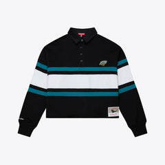 Jacksonville Jaguars Women's Throwback Cropped Long Sleeve Rugby Polo - Black - Mitchell & Ness