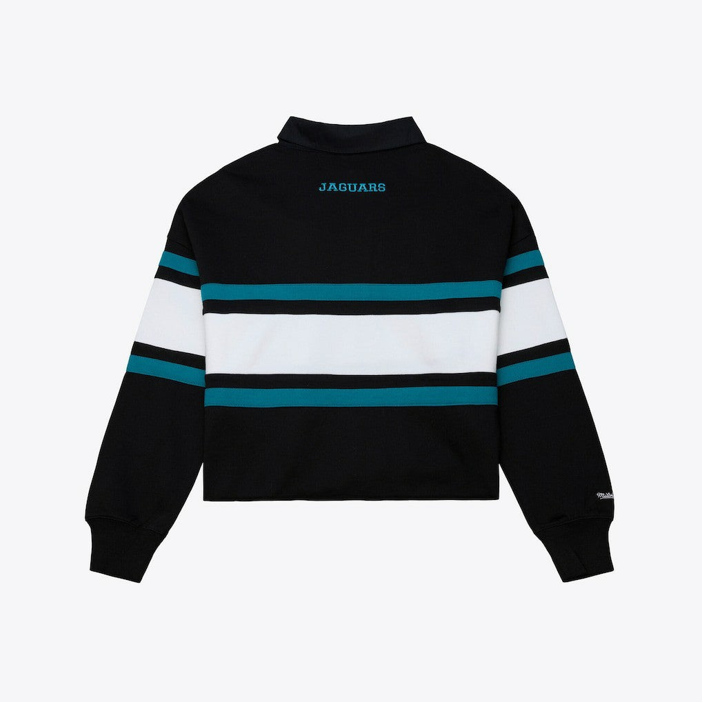 Jacksonville Jaguars Women's Throwback Cropped Long Sleeve Rugby Polo - Black - Mitchell & Ness
