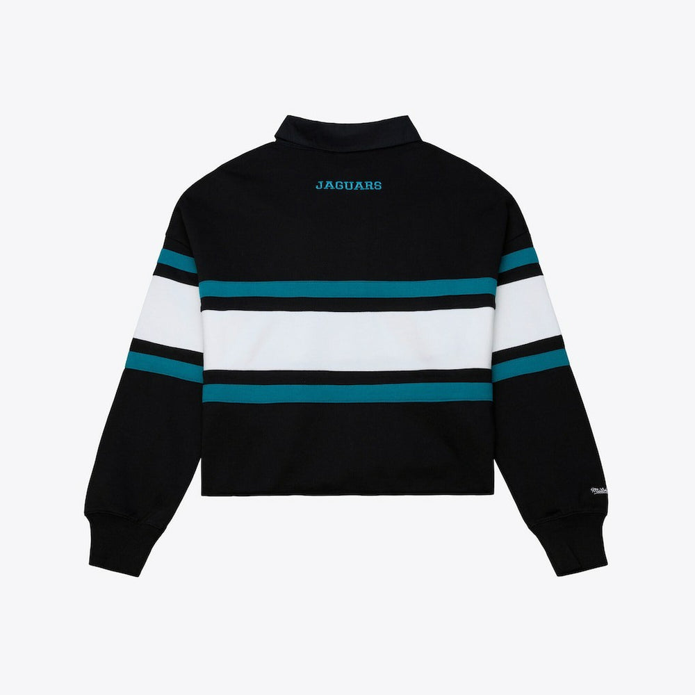 Jacksonville Jaguars Women's Throwback Cropped Long Sleeve Rugby Polo - Black - Mitchell & Ness