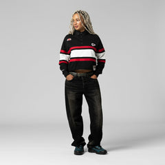 Kansas City Chiefs Women's Cropped Long Sleeve Rugby Polo - Black - Mitchell & Ness