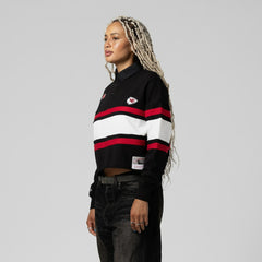 Kansas City Chiefs Women's Cropped Long Sleeve Rugby Polo - Black - Mitchell & Ness