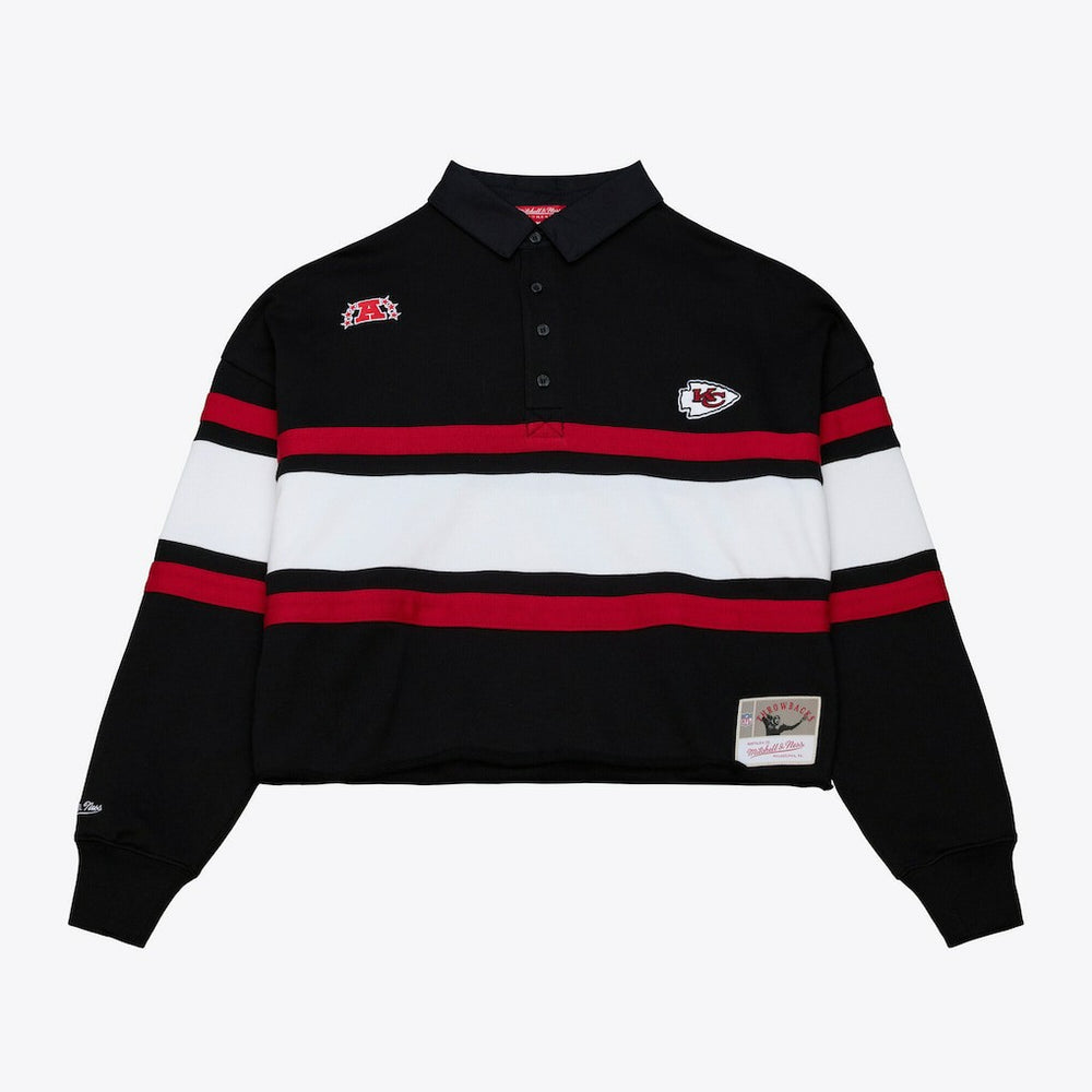 Kansas City Chiefs Women's Cropped Long Sleeve Rugby Polo - Black - Mitchell & Ness