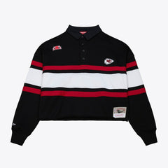 Kansas City Chiefs Women's Cropped Long Sleeve Rugby Polo - Black - Mitchell & Ness