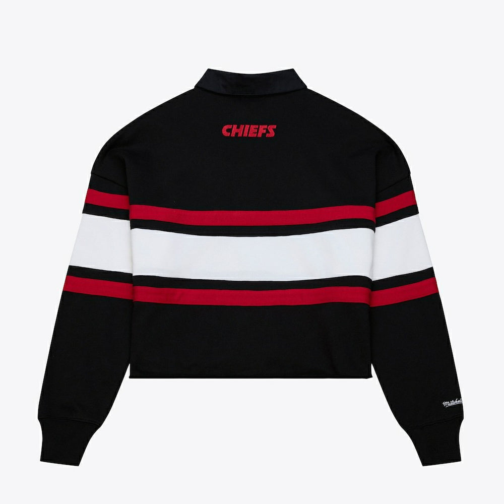 Kansas City Chiefs Women's Cropped Long Sleeve Rugby Polo - Black - Mitchell & Ness