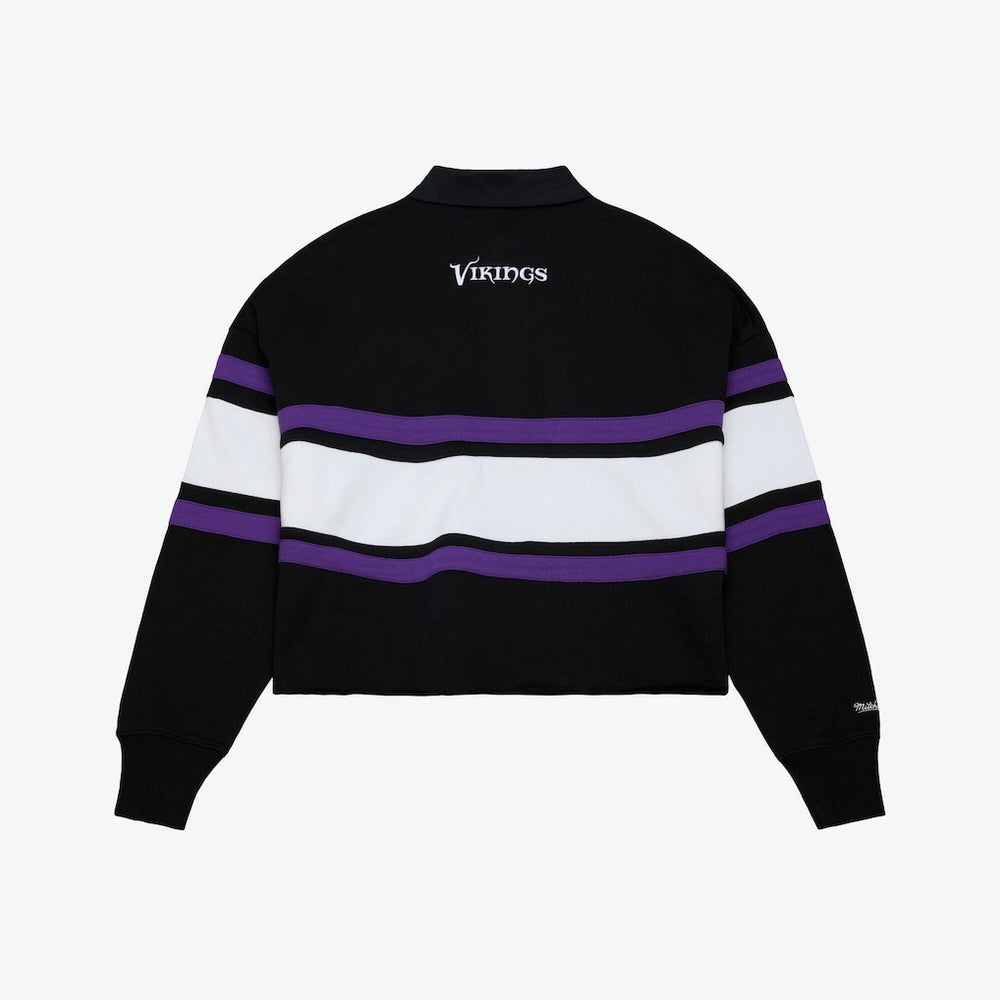 Minnesota Vikings Women's Cropped Long Sleeve Rugby Polo - Black - Mitchell & Ness