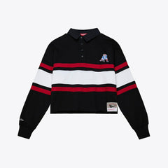 New England Patriots Women's Throwback Cropped Long Sleeve Rugby Polo - Black - Mitchell & Ness