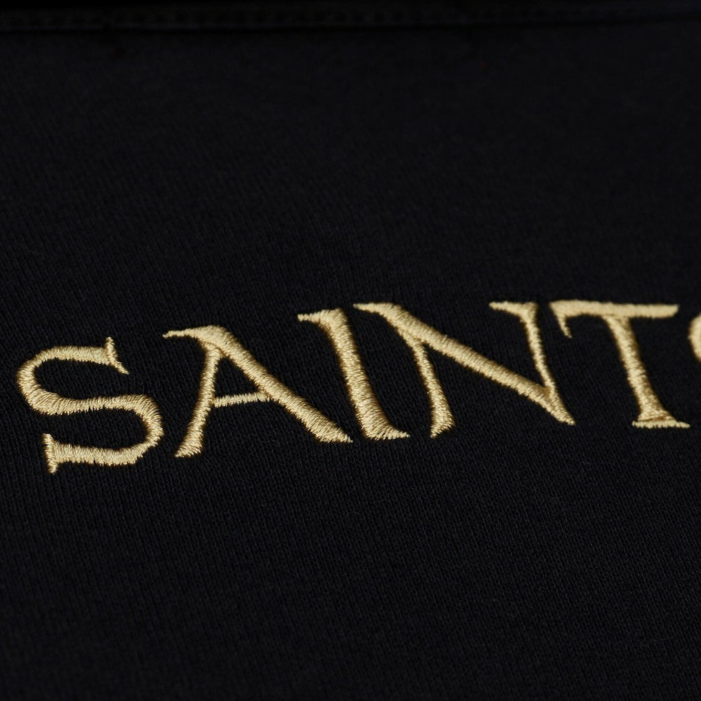 New Orleans Saints Women's Cropped Long Sleeve Rugby Polo - Black - Mitchell & Ness